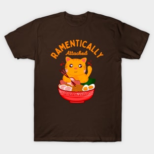 Ramentically Attached - Funny Kawaii Orange Cat Eating Ramen Noodles T-Shirt